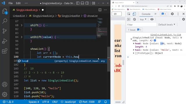 Data Structure and Algorithms Bangla#49 Singly Linked List Javascript Bangla Show All Node in a lis