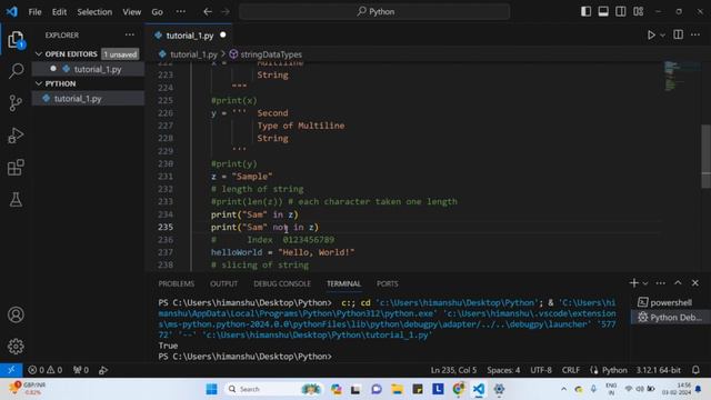 Multiline Variable Declaration | Python Strings Function - Len, Slicing and More(Python Tutorial 12