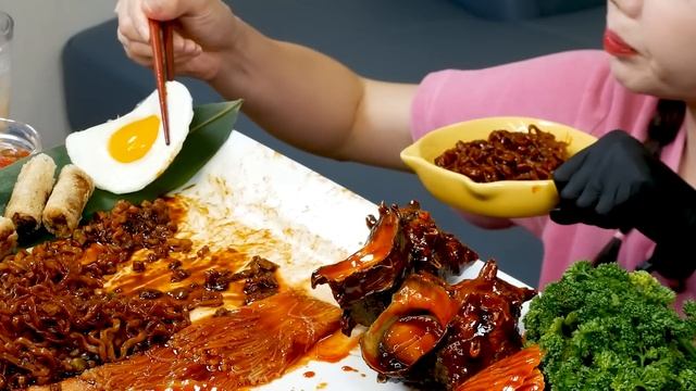 진진짜라✨ 가리비 해물찜 불닭팽이버섯 먹방 레시피 ! Jjajang Ramaen spicy Scallops Seafood  Recipe Mukbang ASMR Ssoyoung