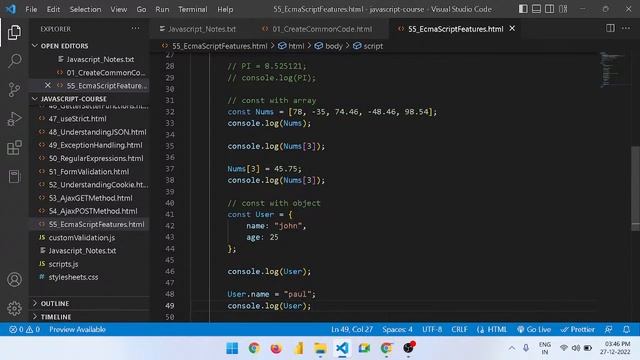 Javascript - ECMAScript Features, Differences between Javascript and ECMAScript, Object Literals