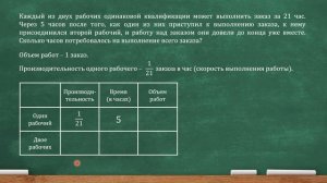 Каждый из двух рабочих одинаковой квалификации может выполнить заказ за 21 час. Через 5 часов...