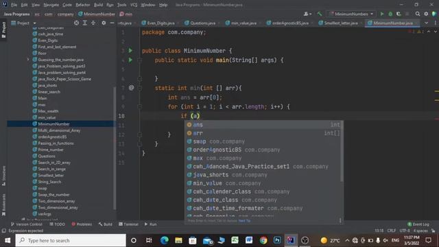 minimum value in array in java || minimum number in array in java