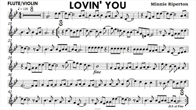 Lovin' You Flute Violin Sheet Music Backing Track Partitura Single Page for Screenshot смотреть онлайн