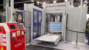 Упаковка пачек с молоком в гофрокороб wraparound, паллетирование и обмотка стретч-плёнкой | ROBOPAC