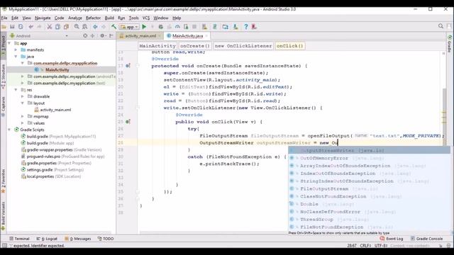 Write operation in files using Android Studio смотреть онлайн