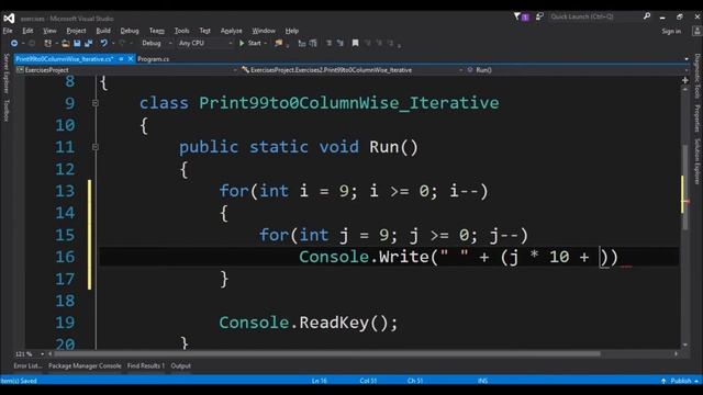 print 99 to 0 column wise iterative in c# смотреть онлайн