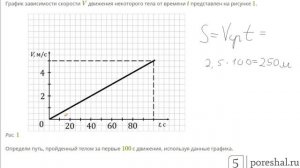 График зависимости скорости V движения некоторого тела
