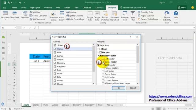 How to insert sequential page numbers across worksheets when printing