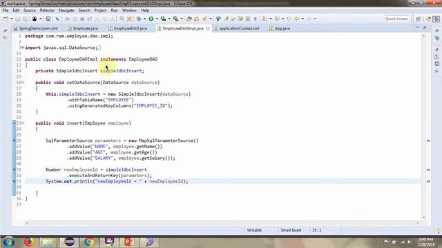Spring - Inserting data using SimpleJdbcInsert and MapSqlParameterSource | Spring JDBC tutorial