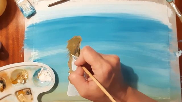 Как нарисовать девушку у моря по шагам, гуашью. Правополушарное рисование, девушка на море поэтапно