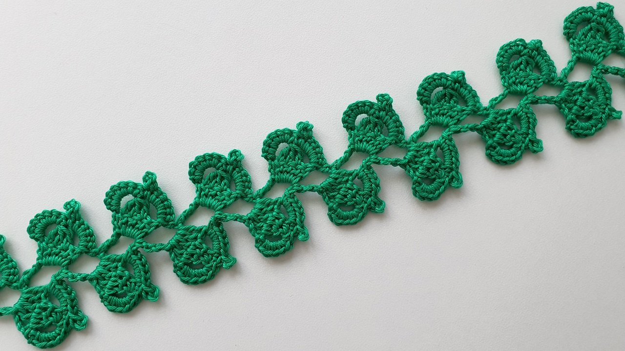 ЛЕНТОЧНОЕ КРУЖЕВО - Веточка листиков. Вязание крючком / Crochet Lace Ribbon