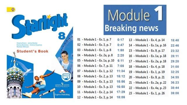 Starlight 8 класс. Student's Book. Module 1. Breaking News. CDs. Старлайт 8 класс. Модуль 1. Аудио