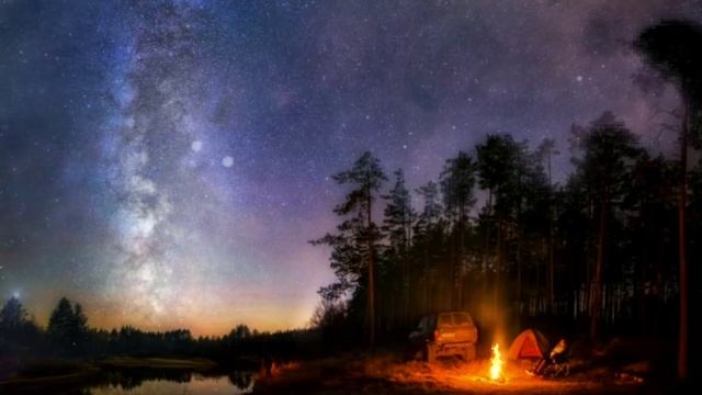 Звёздное небо, уютная ночь в лесу у костра | Звуки природы для сна и отдыха смотреть онлайн