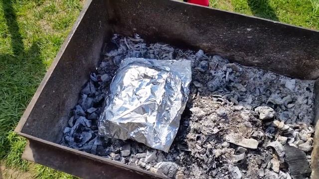 Запеченная семга в фольге на углях
