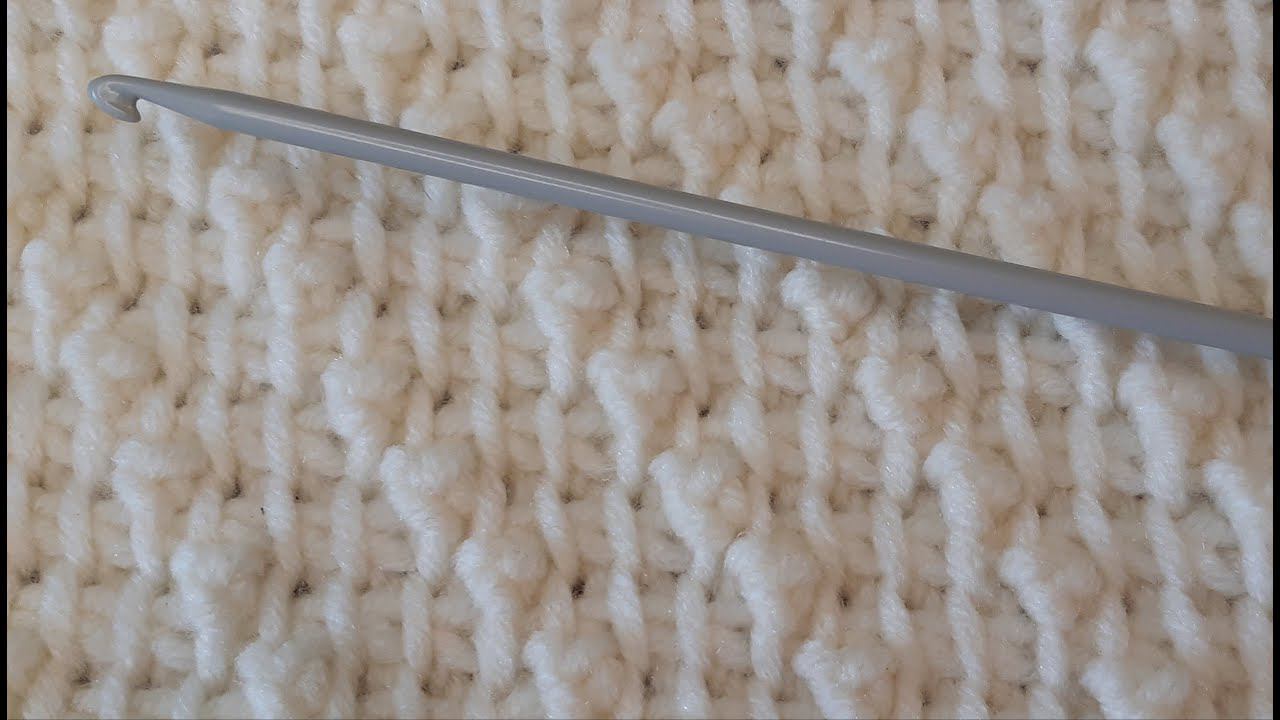 Узор с шишечками тунисским крючком. Для новичков. Tunisian knitting. смотреть онлайн