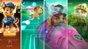 Chase🐶 vs Skye🐩 vs Rocky🐶 vs Rubble🐕 Pew Patrol Tiles Hop EDM Rush