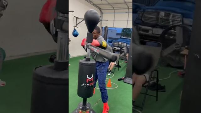 Jalil Hackett is working on his skills on    Hit N Move Boxing Reflex Trainer