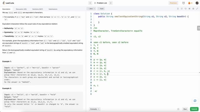Leetcode 1061 Lexicographically Smallest Equivalent String (Java) смотреть онлайн
