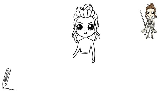 How to Draw Rey Skywalker,  Cute Easy Drawing Step by Step
