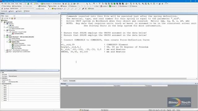 How to implement a nonlinear COMBIN39 spring in ANSYS Workbench Mechanical with APDL Commands