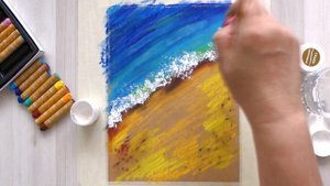 Как нарисовать море / пляж детям. Масляная пастель Гуашь.