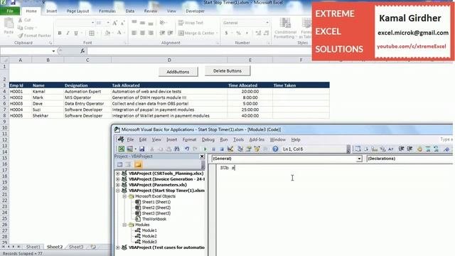 Start Stop Timer Buttons In Excel - VBA Macro Tutorial