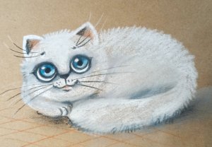 Как просто нарисовать сухой пастелью белого котика.