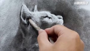 Drawing a realistic cat with charcoal