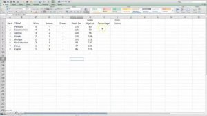 Sports Percentages (Microsoft Excel on Mac OS)