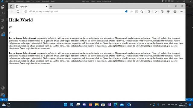 Html in visual studio code | Html SuperScript tag | Html SubScript Tag | Html br tag