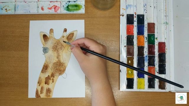 Как нарисовать Жирафа акварелью. Уроки рисования. Скетчинг для начинающих