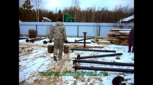 Монтаж винтовые сваи  зимой и обвязка их швеллером
