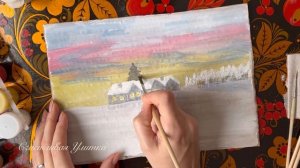 Рисунок для детей зима, дома, лес, мороз красками // Гуашь // How to draw // Идея рисунка