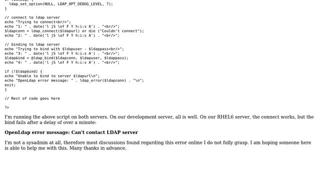Can connect to LDAP server, but cannot bind: OpenLdap error message: Can't contact LDAP server смотреть онлайн