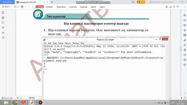 Бір өлшемді массивтерге есептер шығару. 9-класс