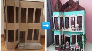 Кукольный дом из картонной коробки. Миниатюра.