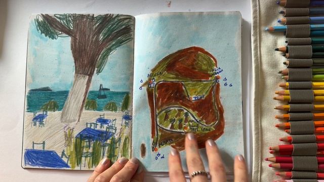 Travel sketchbook tour 2023 Greece | drawing people, landacapes, comics, food смотреть онлайн