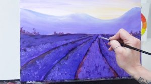 Lavender Fields Sunrise Step by Step Acrylic Painting on Canvas for Beginners