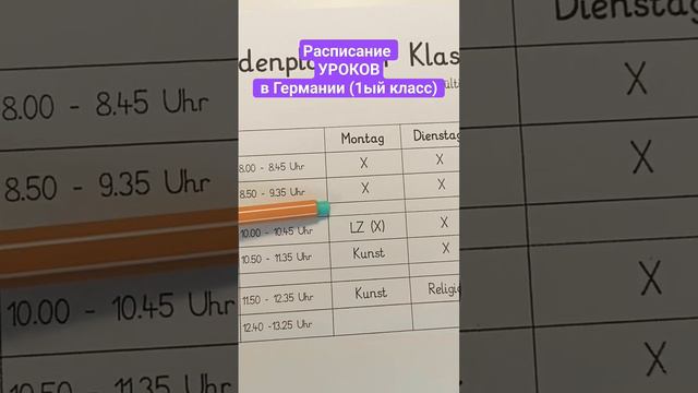 Учёба в Германии🇩🇪. Расписание уроков🗓️. 1ый класс (6-7 лет)1️⃣🎓 #германия #школа #1класс