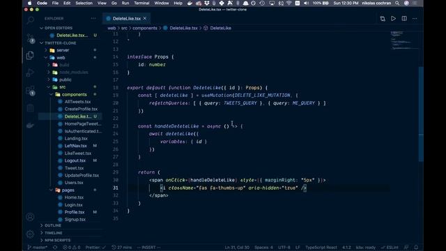 ReactJS, GraphQL, Delete Tweet Likes (part 18 Twitter Clone) смотреть онлайн