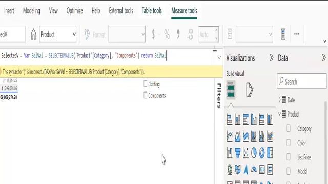 SelectedValue Function power BI DAX