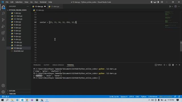 #python #dasturlash #programming #12.1py_kurs_Ro’yxat bilan ishlash. O’zgarmas ro’yxatlar (Tuples) смотреть онлайн