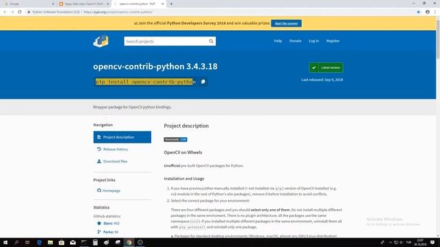OpenCV (Python) Contrib Installation on Windows via pip