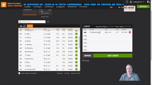 DRAFTKINGS WEEK 11 MONDAY NIGHT FOOTBALL SHOWDOWN CHARGERS VS CHIEFS смотреть онлайн