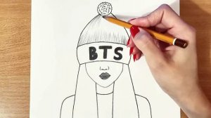 Как Нарисовать Девушку В Шапке BTS Очень Легко _ Девушка В Шапке BTS _ Рисунки Карандашом.mp4