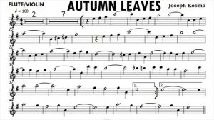 Autumn Leaves Flute Violin Sheet Music Backing Track Partitura Single Page for Screenshot