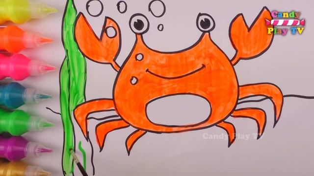 How To Draw Sea Crab | Learn Colors with watercolor paints | Animals Coloring Pages for Kids смотреть онлайн
