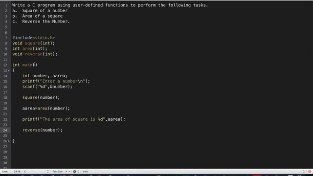 User Defined Functions in C - Example Program