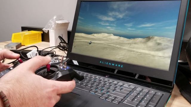 Using FPV Freerider Simulator with a Flysky FS-I6 transmitter to learn how to fly a quadcopter.