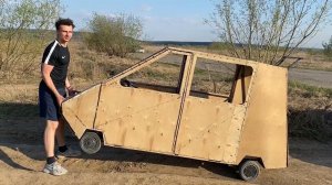 Самодельный миниэлектрокар "Акула" из фанеры колесит по Томску